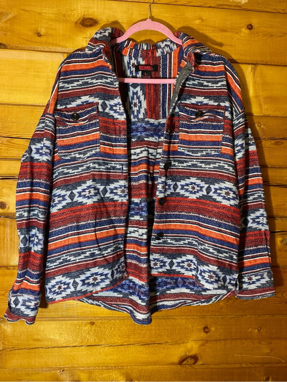 Kids Aztec-Pattern Utility Jacket in Red & Blue